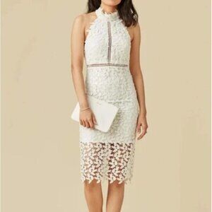 BARDOT Gemma White Lace Sleeveless Halter Midi Dress Size XS Bridal Wedding